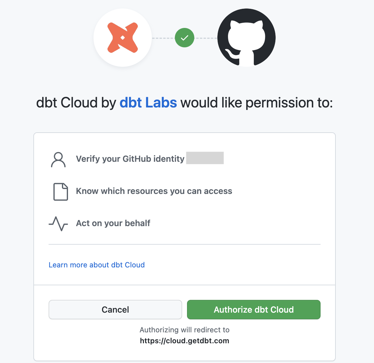 Authorizing the dbt app for developers Authorizing the dbt app for developers